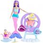 Muñeca Barbie sirena, juego de crianza con un bebé sirena, pulpo y foca