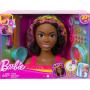 Cabeza de peinados Barbie Deluxe con accesorios de revelación de color y cabello rizado marrón arcoíris