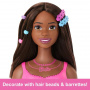 Cabeza de peinado para muñeca Barbie, cabello castaño con 20 accesorios coloridos