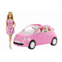 Muñeca Barbie y vehículo rosa Fiat 500