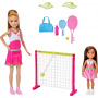 Muñecas Stacie y Chelsea Juego de tenis de Barbie con 2 muñecas y más de 5 accesorios, incluida una red con pelota que se balancea y equipo deportivo