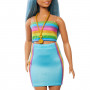 Muñeca Barbie Fashionistas #218 con top arcoíris y falda verde azulado
