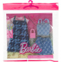 Barbie Fashion Paquete de 2 vestidos, top y pantalones cortos de mezclilla azul, gafas de sol rosas y bolso