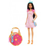 Barbie Premium Pink Donut Fashion Bag, vestido rosa, tacones naranjas y accesorios