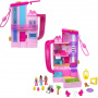 Barbie Polly Pocket Dreamhouse Compact, casa de muñecas, juego con 3 micromuñecas, 1 cachorro, 11 accesorios, elevador y piscina