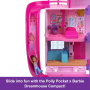 Barbie Polly Pocket Dreamhouse Compact, casa de muñecas, juego con 3 micromuñecas, 1 cachorro, 11 accesorios, elevador y piscina