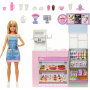 Barbie Coffee Shop Playset con muñeca barista rubia y más de 12 accesorios, incluyendo cafetera, batidora, comida, tazas y más