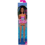 Muñeca Barbie Beach con cabello castaño claro y traje de baño tropical rosa y naranja