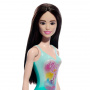 Muñeca Barbie de playa con cabello negro y traje de baño azul tropical