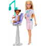 Muñeca Barbie dentista con vestido azul y bata de laboratorio, muñeca de 1 año, muebles y accesorios de médico