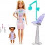 Muñeca Barbie dentista con vestido azul y bata de laboratorio, muñeca de 1 año, muebles y accesorios de médico