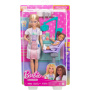 Muñeca Barbie dentista con vestido azul y bata de laboratorio, muñeca de 1 año, muebles y accesorios de médico