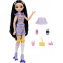 Muñeca Renee Barbie Dream Besties Patinadora articulada con Pelo moreno y 9 Piezas temáticas de Comida